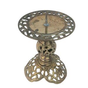 Brass Pillar Candleholer Ornate Filigree Moroccan Bohemian MCM Style Vintage